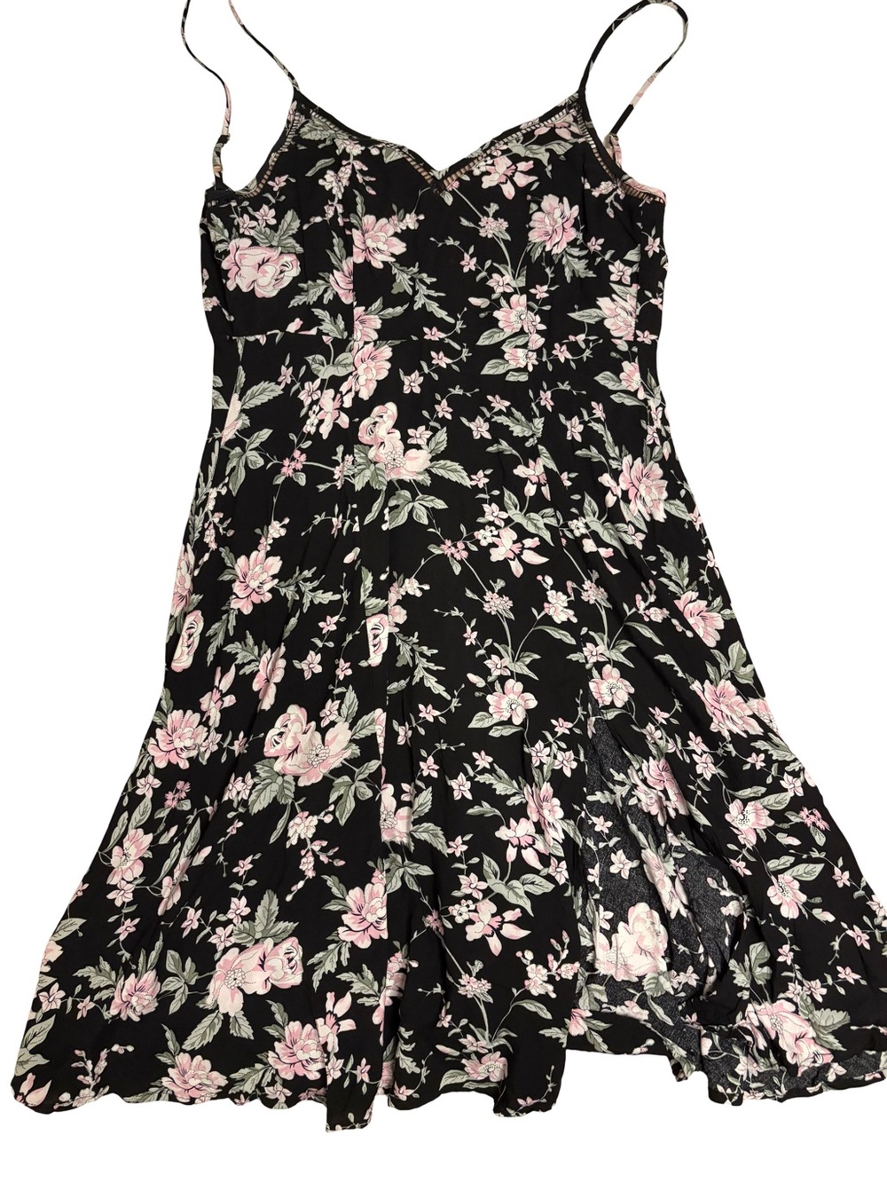 Black Floral Slip Dress with Pink & Green Blooms